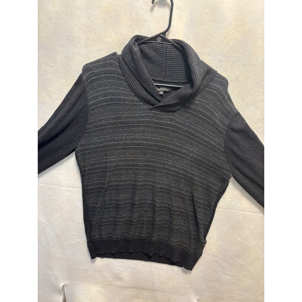 Marc Anthony Mens Gray Striped Ribbed Cowl Neck Sweater L